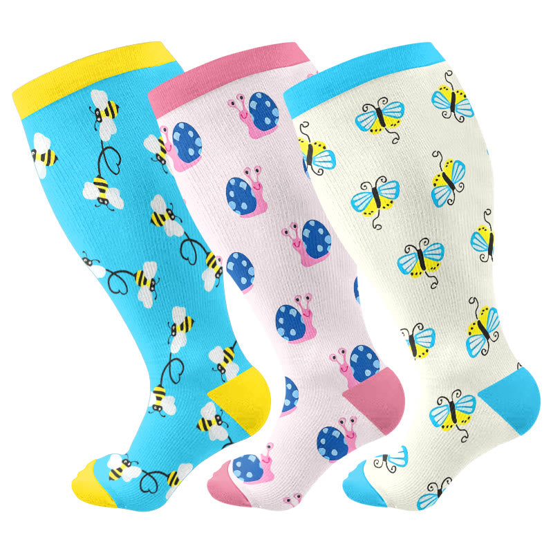 Plusock Plus Size Bee Snail Compression Socks(3 Pairs) - Multicolor - 4XL - image 1