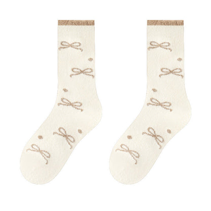 Plusock Warm Bow Tie Quarter Socks(5 Pairs) - Beige - EU36-40(US3-7) - image 11