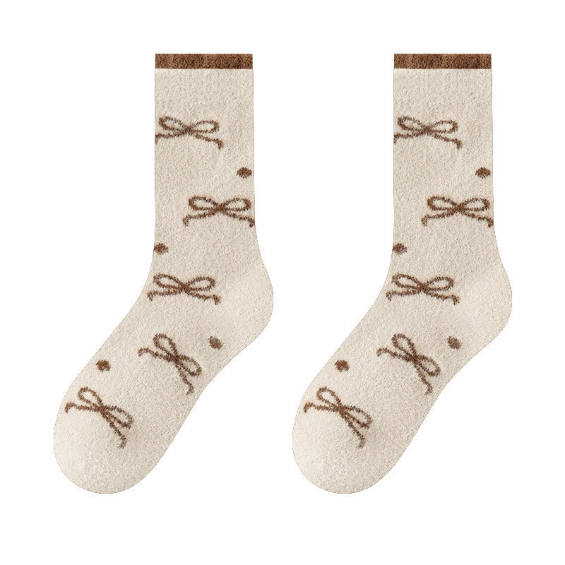 Plusock Warm Bow Tie Quarter Socks(5 Pairs) - Apricot - EU36-40(US3-7) - image 13