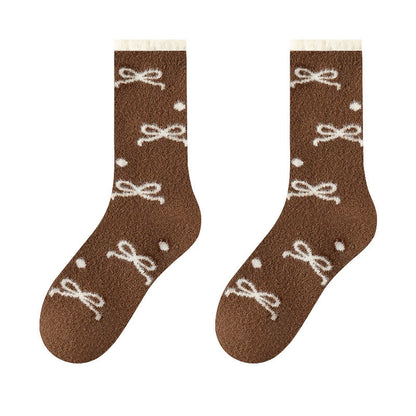 Plusock Warm Bow Tie Quarter Socks(5 Pairs) - Coffee - EU36-40(US3-7) - image 15