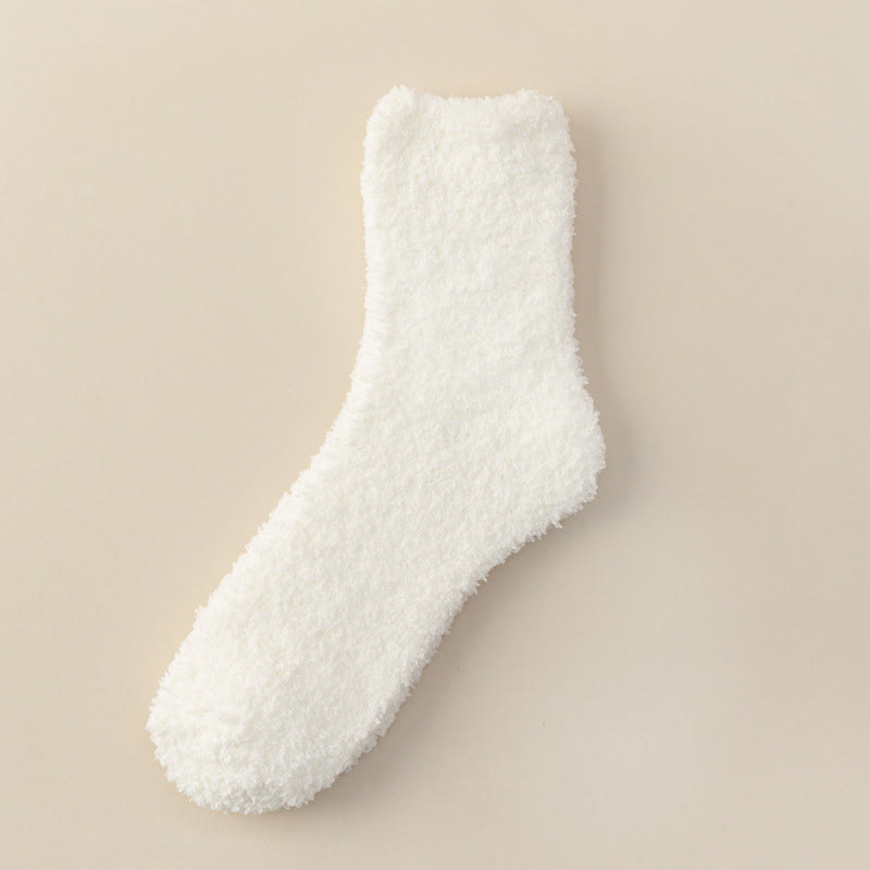 Plusock Solid Color Coral Fleece Quarter Socks(6 Pairs) - White - EU39-44(US6-10) - image 7
