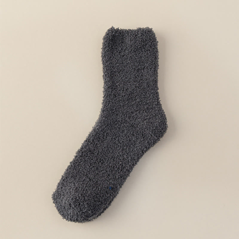Plusock Solid Color Coral Fleece Quarter Socks(6 Pairs) - Grey - EU39-44(US6-10) - image 8