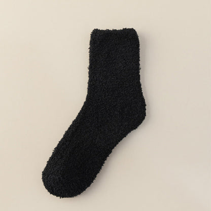 Plusock Solid Color Coral Fleece Quarter Socks(6 Pairs) - Black - EU39-44(US6-10) - image 9