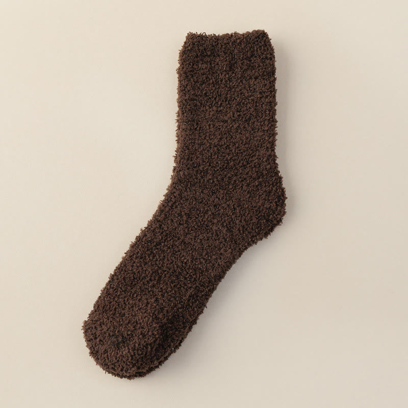Plusock Solid Color Coral Fleece Quarter Socks(6 Pairs) - Coffee - EU39-44(US6-10) - image 11