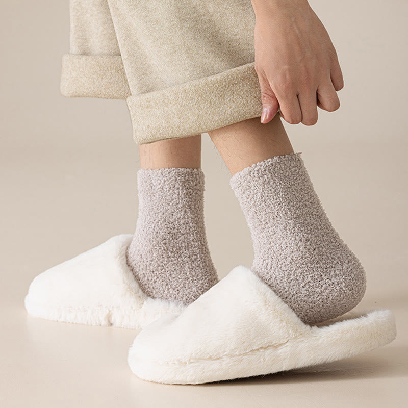 Plusock Solid Color Coral Fleece Quarter Socks(6 Pairs) - image 3