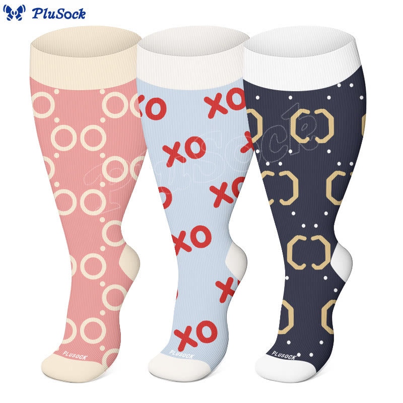Plusock Plus Size Abstract Colorblock Compression Socks(3 Pairs) - image 0
