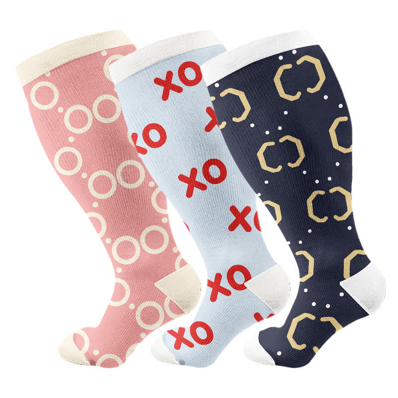 Plusock Plus Size Abstract Colorblock Compression Socks(3 Pairs) - Multicolor - 4XL - image 1