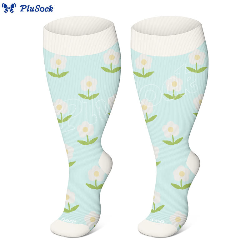 Plusock Plus Size Soft Bloom Floral Compression Socks(3 Pairs) - image 3