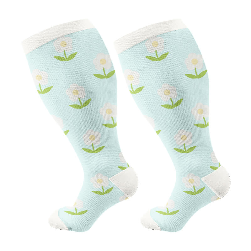 Plusock Plus Size Soft Bloom Floral Compression Socks(3 Pairs) - Lake Blue(1 Pair) - 4XL - image 5