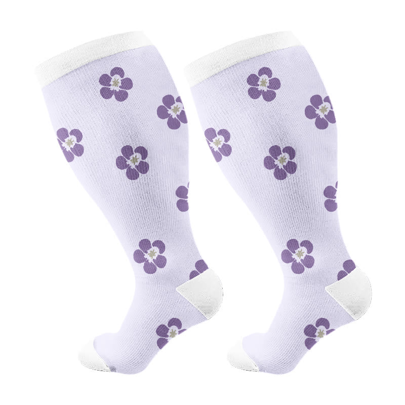 Plusock Plus Size Soft Bloom Floral Compression Socks(3 Pairs) - Purple(1 Pair) - 4XL - image 6