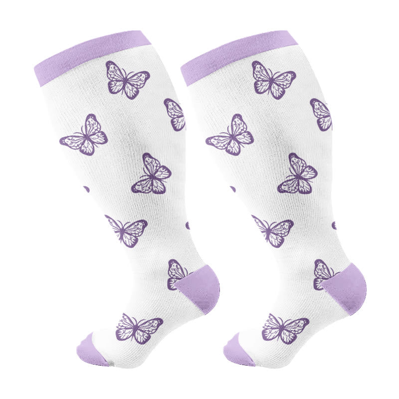 Plusock Plus Size Soft Bloom Floral Compression Socks(3 Pairs) - White(1 Pair) - 4XL - image 7