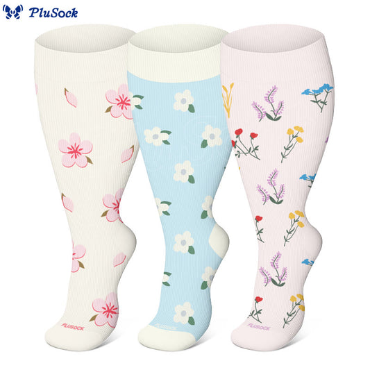 Plusock Plus Size Pastel Garden Compression Socks(3 Pairs) - image 0
