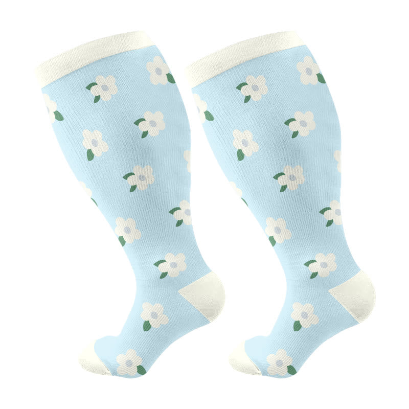 Plusock Plus Size Pastel Garden Compression Socks(3 Pairs) - Blue(1 Pair) - 4XL - image 6