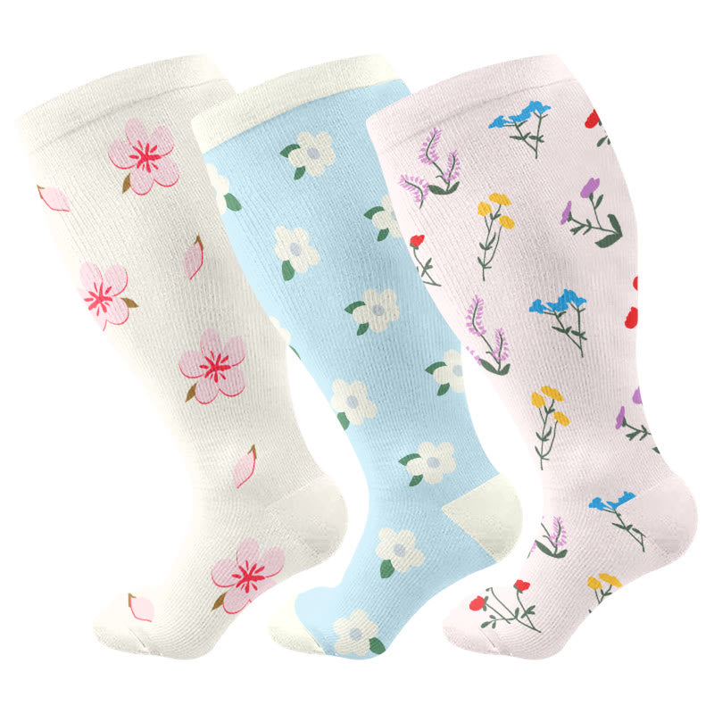 Plusock Plus Size Pastel Garden Compression Socks(3 Pairs) - Multicolor - 4XL - image 1