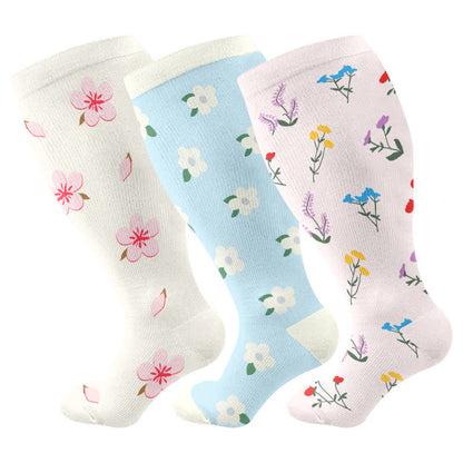 Plusock Plus Size Pastel Garden Compression Socks(3 Pairs) - Multicolor - 4XL - image 1