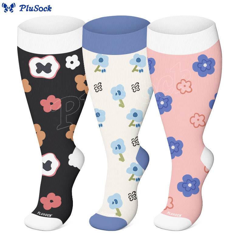 Plusock Plus Size Playful Floral Compression Socks(3 Pairs) - image 0