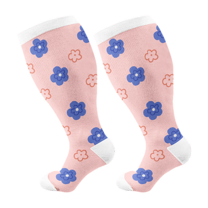 Plusock Plus Size Playful Floral Compression Socks(3 Pairs) - Pink(1 Pair) - 4XL - image 5