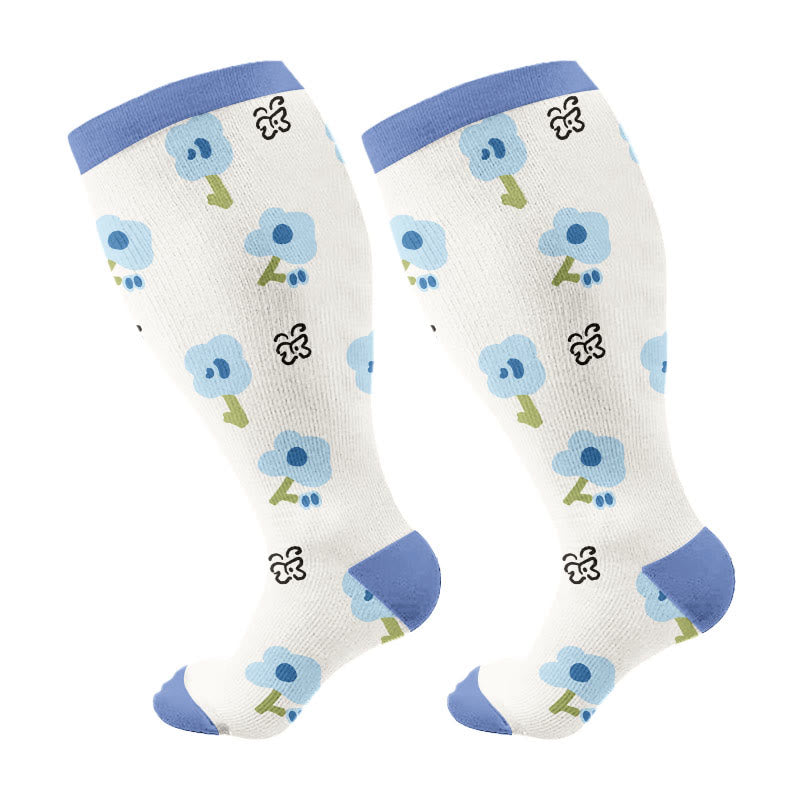 Plusock Plus Size Playful Floral Compression Socks(3 Pairs) - Blue(1 Pair) - 4XL - image 6