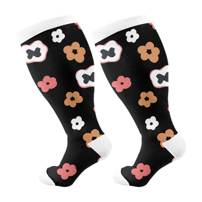Plusock Plus Size Playful Floral Compression Socks(3 Pairs) - Black(1 Pair) - 4XL - image 7