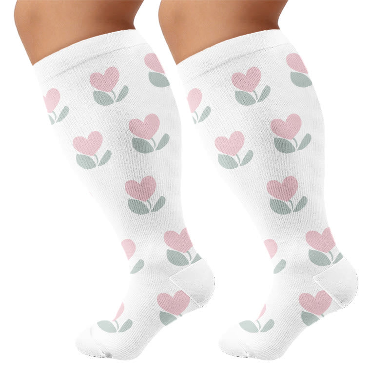 Plusock Plus Size Sweet Garden Compression Socks(3 Pairs) - White(1 Pair) - 4XL - image 6