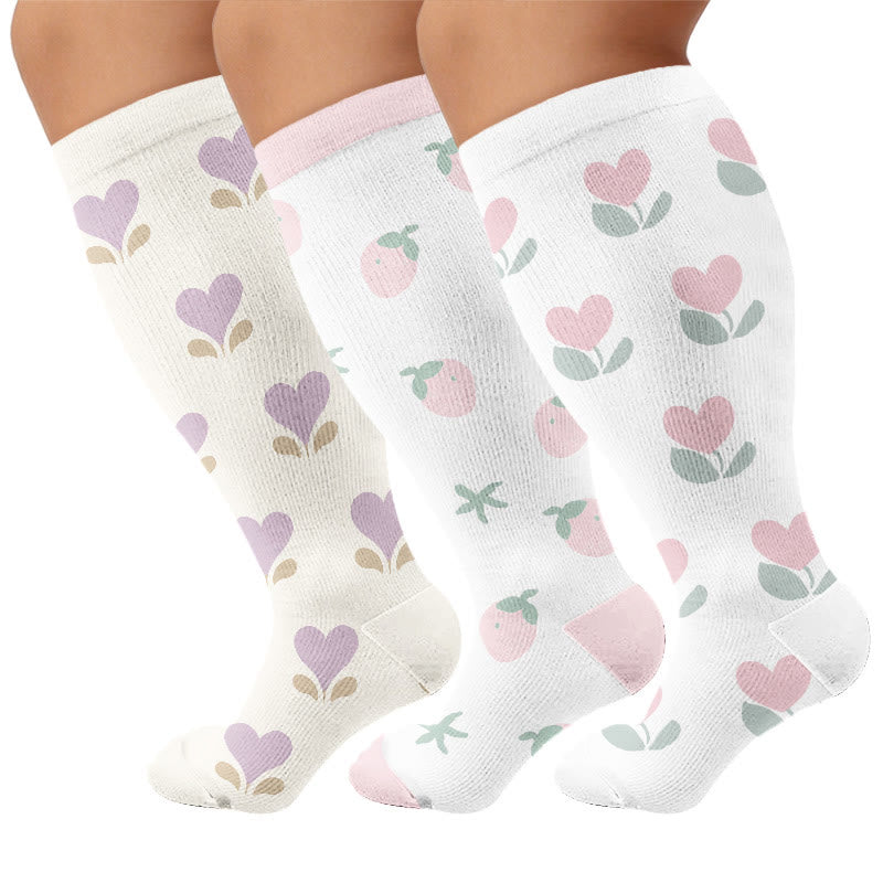 Plusock Plus Size Sweet Garden Compression Socks(3 Pairs) - Multicolor - 4XL - image 1