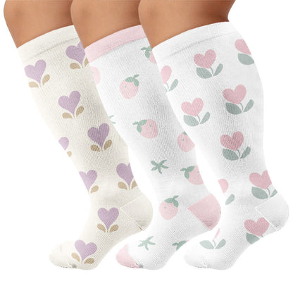 Plusock Plus Size Sweet Garden Compression Socks(3 Pairs) - Multicolor - 4XL - image 1