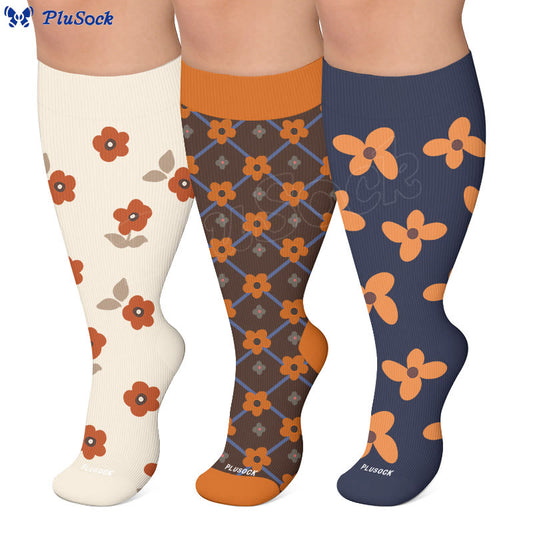 Plusock Plus Size Warm Floral Compression Socks(3 Pairs) - image 0