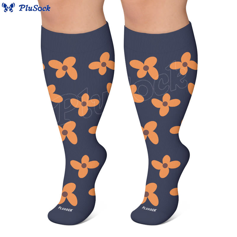 Plusock Plus Size Warm Floral Compression Socks(3 Pairs) - image 2