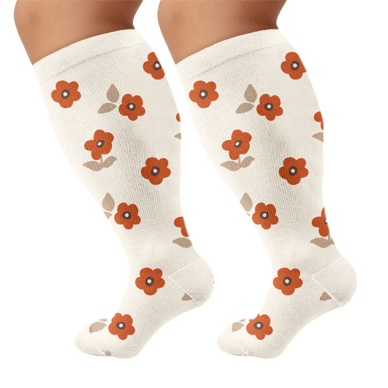 Plusock Plus Size Warm Floral Compression Socks(3 Pairs) - Apricot(1 Pair) - 4XL - image 5