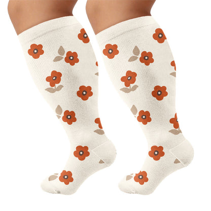Plusock Plus Size Warm Floral Compression Socks(3 Pairs) - Apricot(1 Pair) - 4XL - image 5