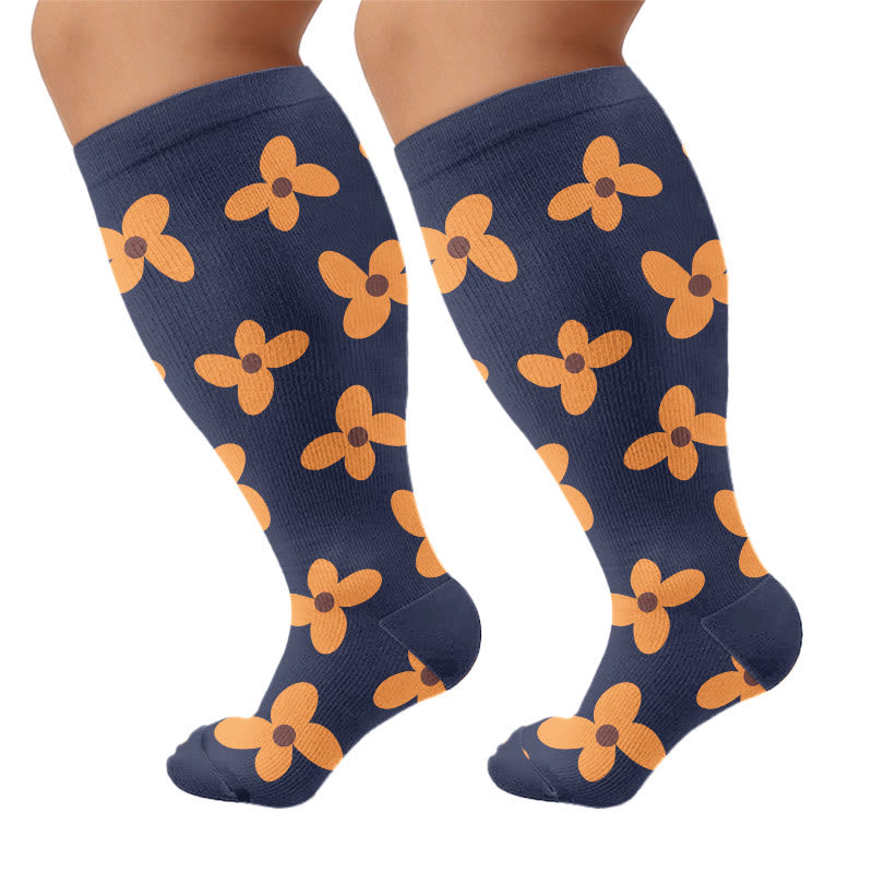 Plusock Plus Size Warm Floral Compression Socks(3 Pairs) - Navy Blue(1 Pair) - 4XL - image 7