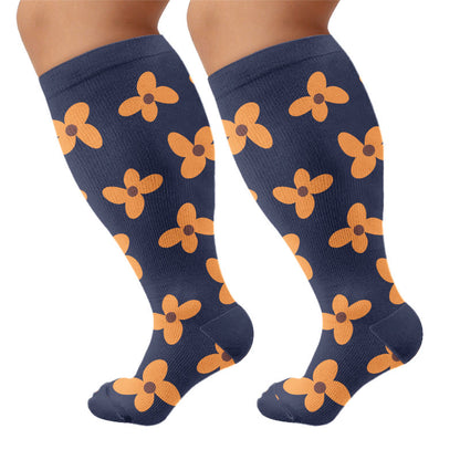 Plusock Plus Size Warm Floral Compression Socks(3 Pairs) - Navy Blue(1 Pair) - 4XL - image 7