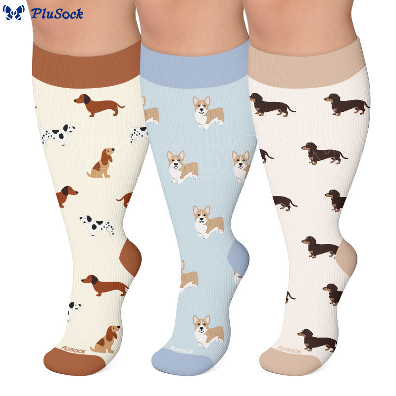 Plusock Plus Size Playful Puppy Compression Socks(3 Pairs) - image 0