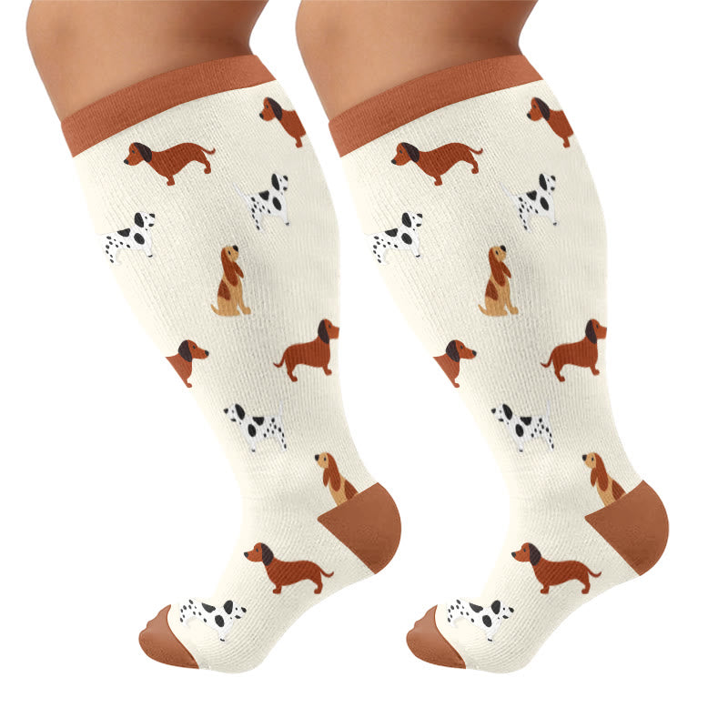Plusock Plus Size Playful Puppy Compression Socks(3 Pairs) - Coffee(1 Pair) - 4XL - image 5