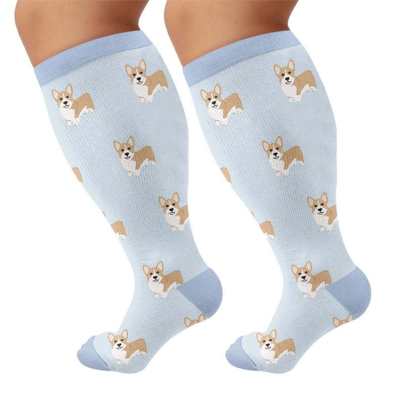 Plusock Plus Size Playful Puppy Compression Socks(3 Pairs) - Blue(1 Pair) - 4XL - image 7