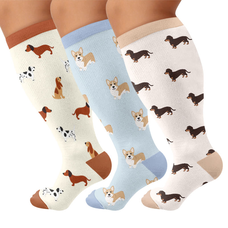 Plusock Plus Size Playful Puppy Compression Socks(3 Pairs) - Multicolor - 4XL - image 1