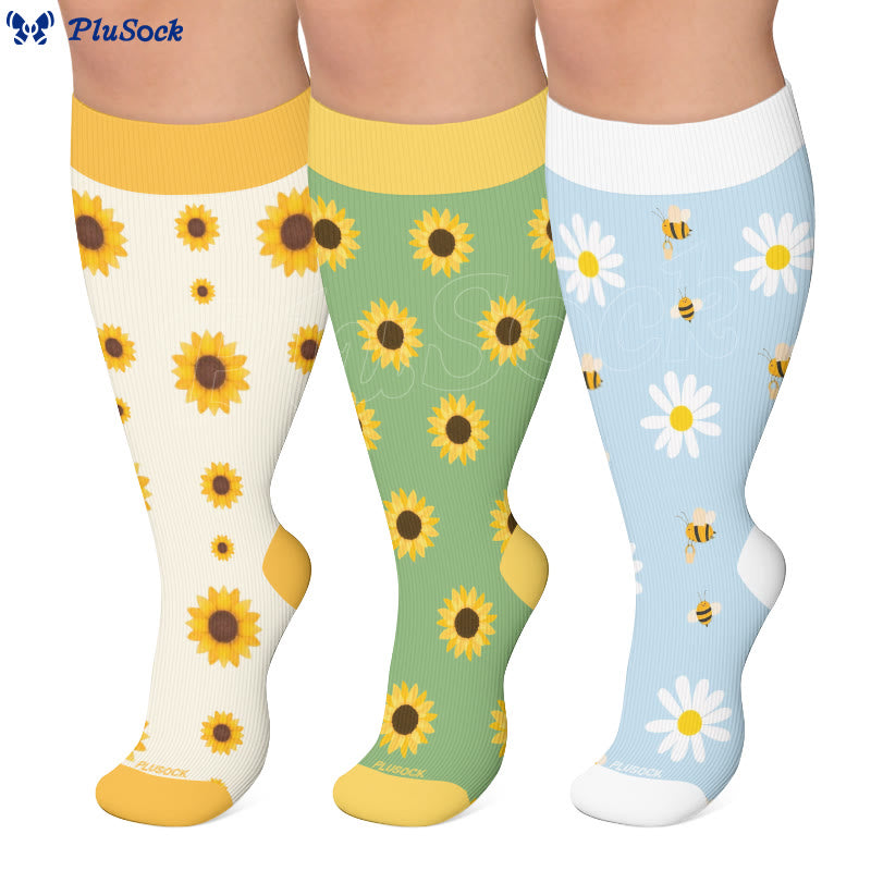 Plusock Plus Size Sunflower Compression Socks(3 Pairs) - image 0