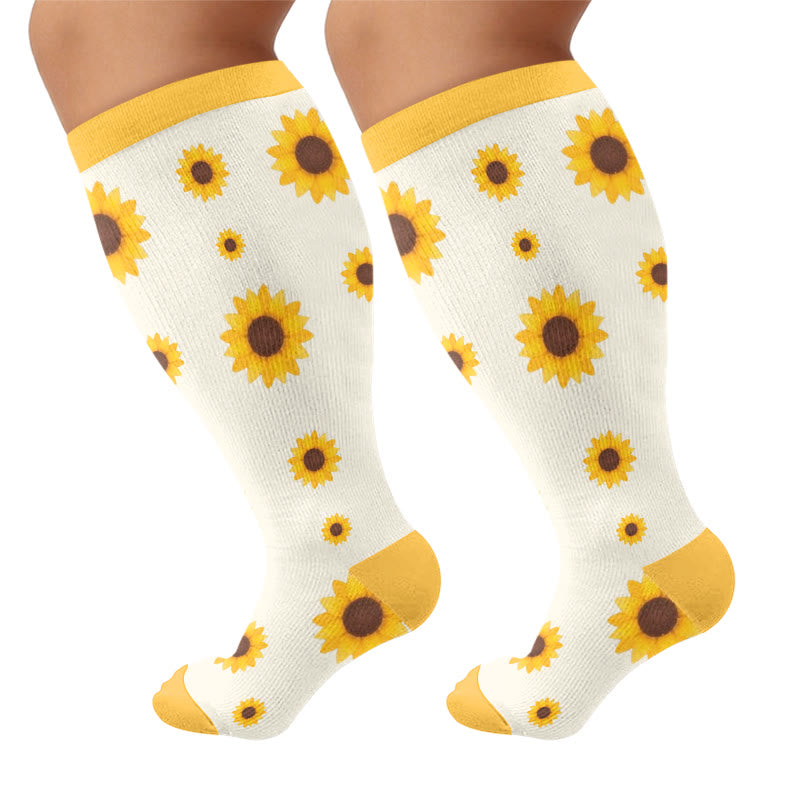 Plusock Plus Size Sunflower Compression Socks(3 Pairs) - Yellow(1 Pair) - 4XL - image 6