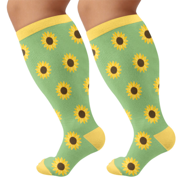 Plusock Plus Size Sunflower Compression Socks(3 Pairs) - Green(1 Pair) - 4XL - image 7