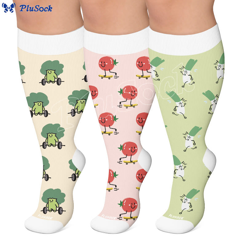 Plusock Plus Size Cute Veggie Fun Compression Socks(3 Pairs) - image 0