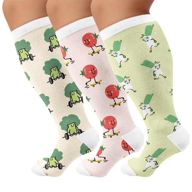 Plusock Plus Size Cute Veggie Fun Compression Socks(3 Pairs) - Multicolor - 4XL - image 1