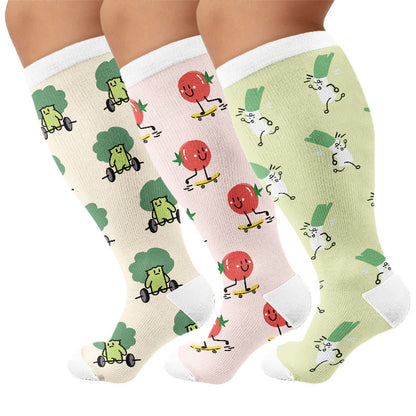 Plusock Plus Size Cute Veggie Fun Compression Socks(3 Pairs) - Multicolor - 4XL - image 1