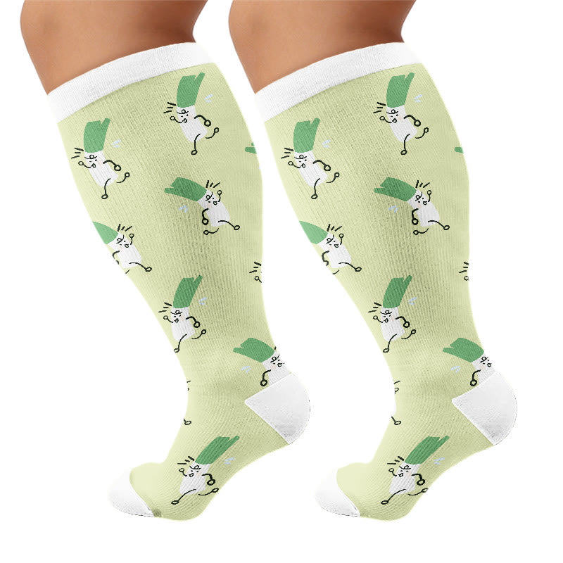 Plusock Plus Size Cute Veggie Fun Compression Socks(3 Pairs) - Green(1 Pair) - 4XL - image 5