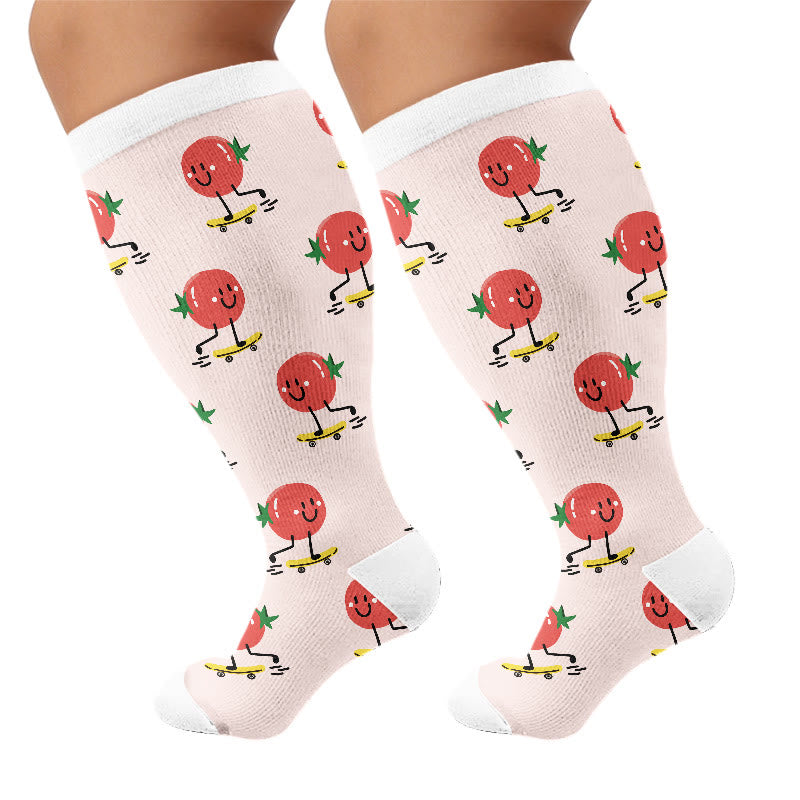 Plusock Plus Size Cute Veggie Fun Compression Socks(3 Pairs) - Pink(1 Pair) - 4XL - image 7