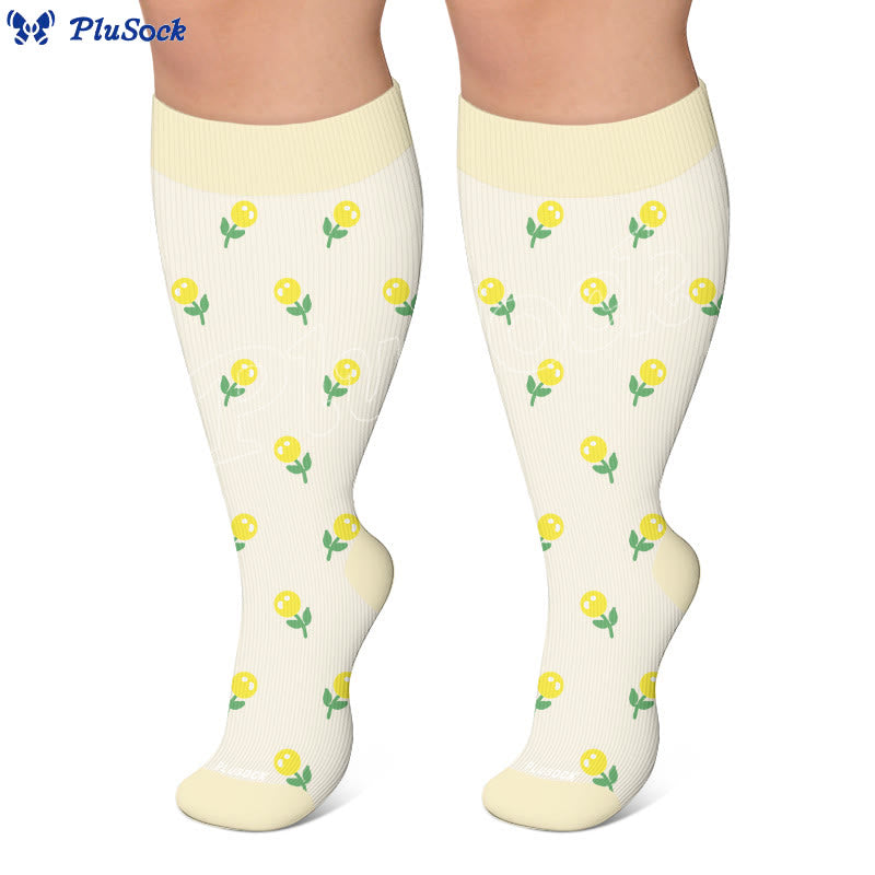 Plusock Plus Size Simple Floral Compression Socks(3 Pairs) - image 4