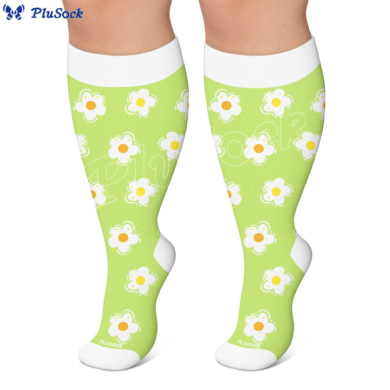 Plusock Plus Size Simple Floral Compression Socks(3 Pairs) - image 3