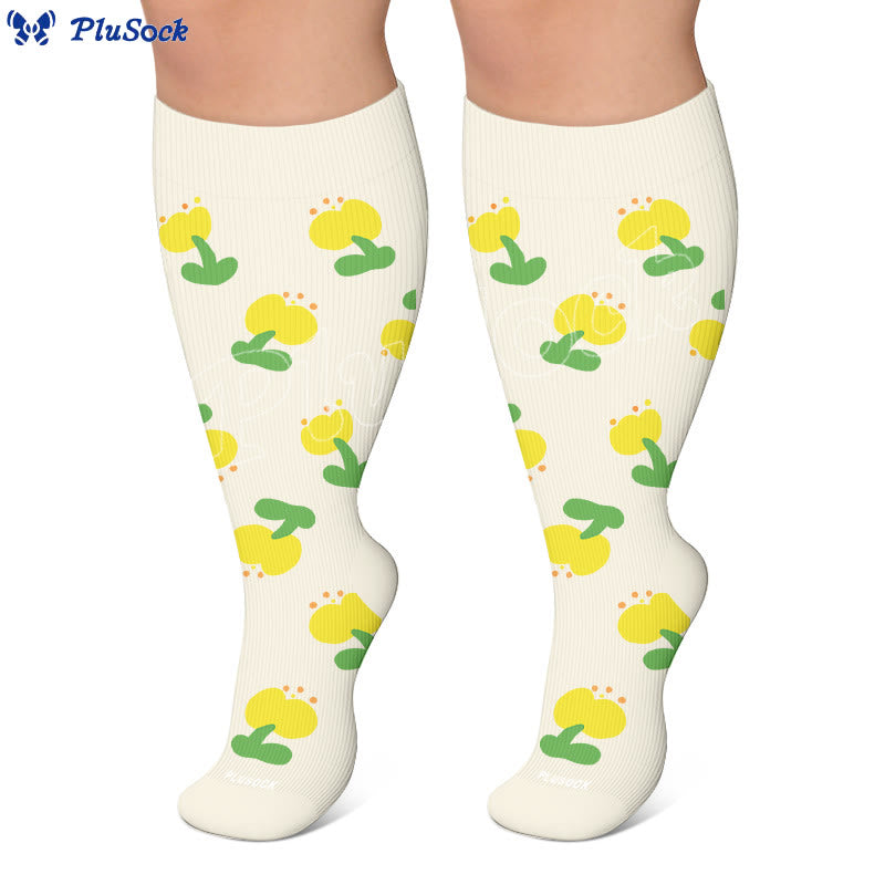 Plusock Plus Size Simple Floral Compression Socks(3 Pairs) - image 2