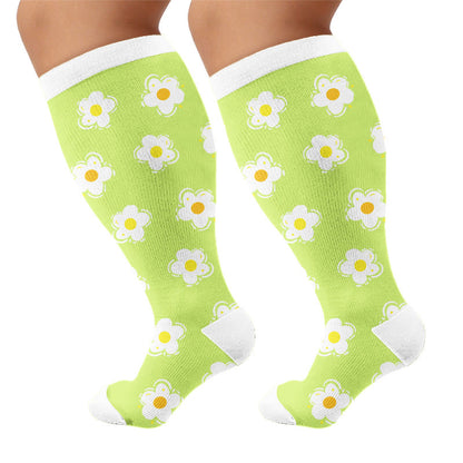 Plusock Plus Size Simple Floral Compression Socks(3 Pairs) - Green(1 Pair) - 4XL - image 5