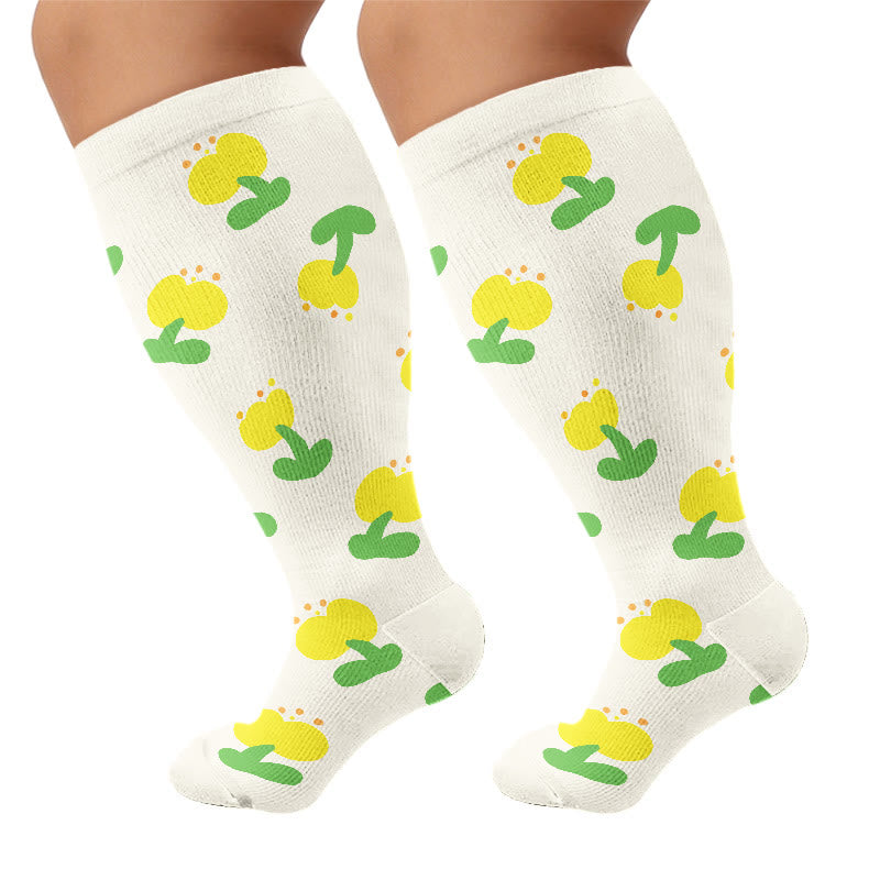 Plusock Plus Size Simple Floral Compression Socks(3 Pairs) - Beige(1 Pair) - 4XL - image 7
