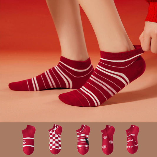 Plusock Festive Red Ankle Socks(5 Pairs) - Multicolor - EU36-40(US3-7) - image 0